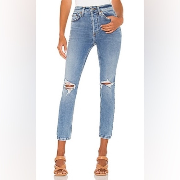 RE/DONE Originals Revolve 90s High Rise Ankle Crop 60s Fade Button Fly Size 26 - Picture 1 of 13